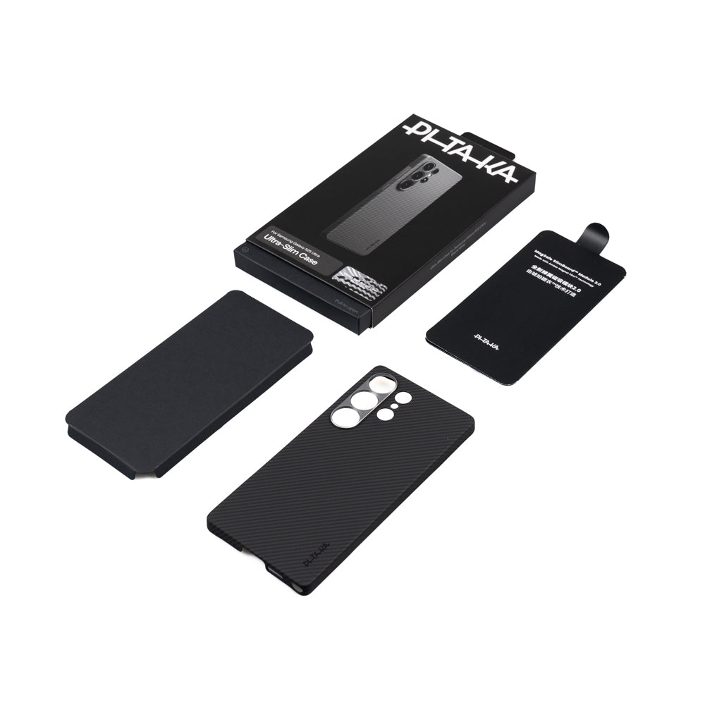 Galaxy S25 Ultra Kılıf M-safe Şarj Özellikli 600D Aramid Fiber Pitaka Ultra-Slim Classic Serisi Black-Grey Twill Kılıf Galaxy S25 Ultra Kılıf M-safe Şarj Özellikli 600D Aramid Fiber Pitaka Ultra-Slim Classic Serisi Black-Grey Twill Kılıf
